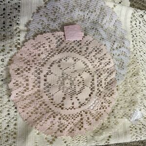 Pink and White Lace Doilies (3) and table runner set